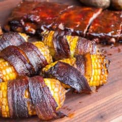 Smoked Corn on the Cob Wrapped in Bacon