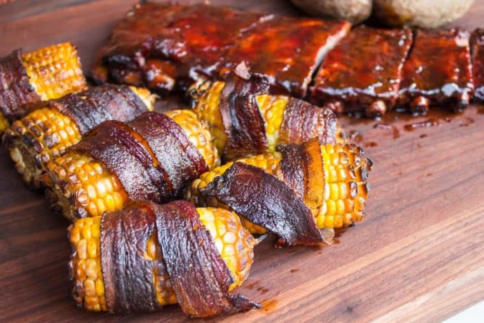 Smoked Corn on the Cob Wrapped in Bacon