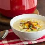 Corn and potato soup. creamy with bacon and cheddar