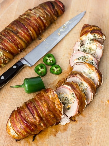 Jalapeño Popper Stuffed Smoked Pork Tenderloin Wrapped in Bacon