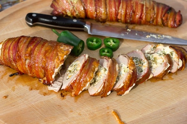 Jalapeño Popper Stuffed Smoked Pork Tenderloin Wrapped in Bacon