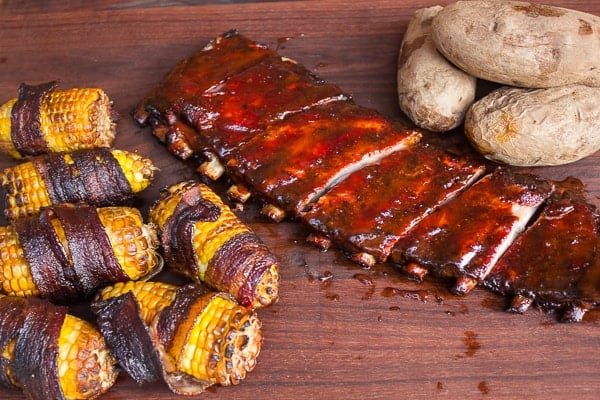Smoked Corn on the Cob Wrapped in Bacon full with ribs