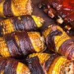 Smoked Corn on the Cob Wrapped in Bacon with ribs