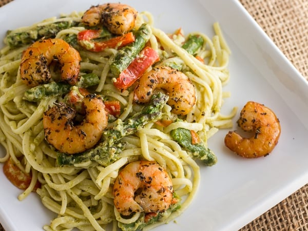 Smoked Shrimp and Pesto Linguine