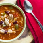 Leftover rotisserie chicken makes a great broth and excellent for this delicious minestrone soup. Kidney beans, noodles and tomatoes with store bought chicken.