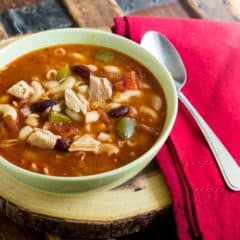 Leftover rotisserie chicken makes a great broth and excellent for this delicious minestrone soup. Kidney beans, noodles and tomatoes with store bought chicken.