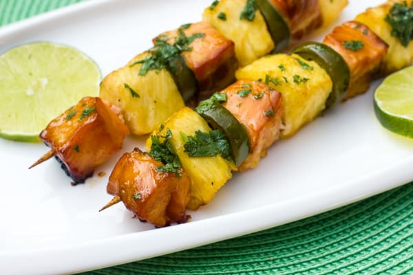 Tequila Honey Lime Smoked Salmon and Pineapple Skewers