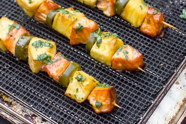 Tequila Honey Lime Smoked Salmon and Pineapple Skewers