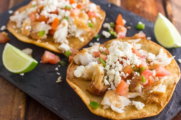 Smoked fish Tostadas pico de gallo