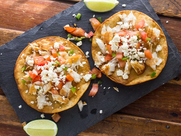 Smoked fish Tostadas pico de gallo