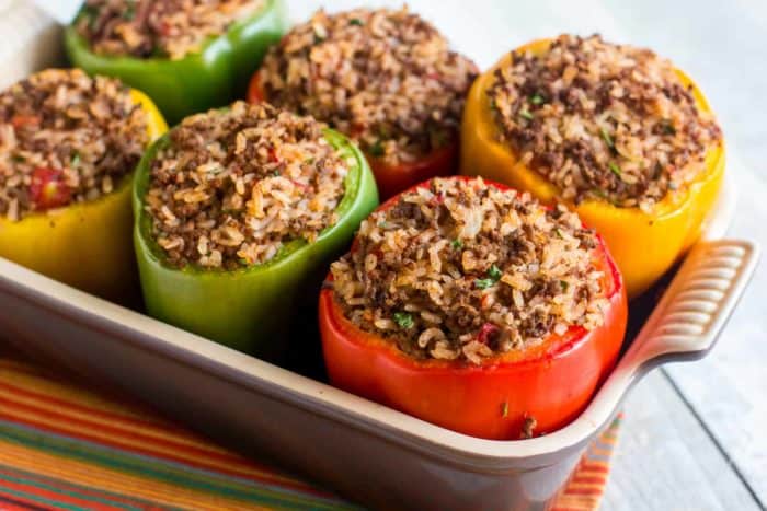 Stuffed Green Bell Pepper Recipe with Ground Beef and rice