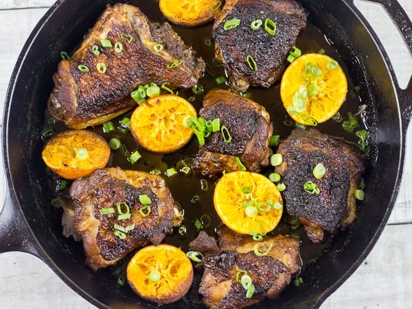 Cast Iron Tangerine Sesame Chicken Thighs