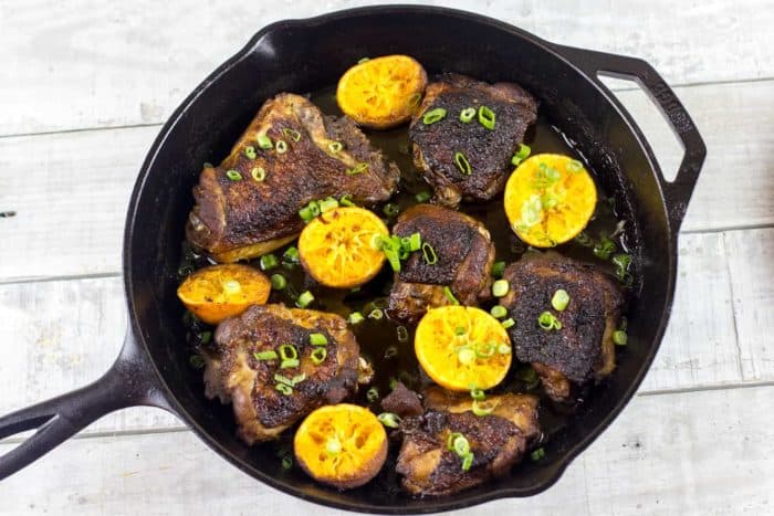 Cast Iron Tangerine Sesame Chicken Thighs