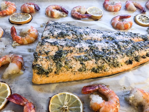 Roast Salmon and Shrimp with Dill Garlic Lemon Rub