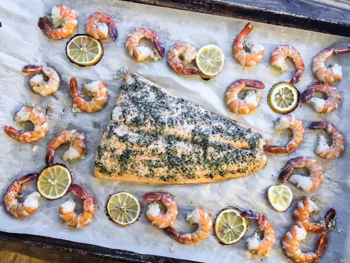 Roast Salmon and Shrimp with Dill Garlic Rub