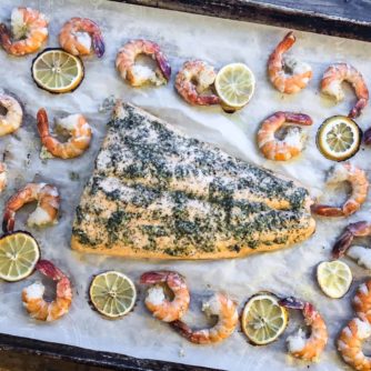 Roast Salmon and Shrimp with Dill Garlic and Lemon Rub