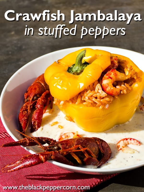 Sweet peppers stuffed with crawfish jambalaya and served with country gravy. Cajun and creole cooking with crawdads/mudbugs.