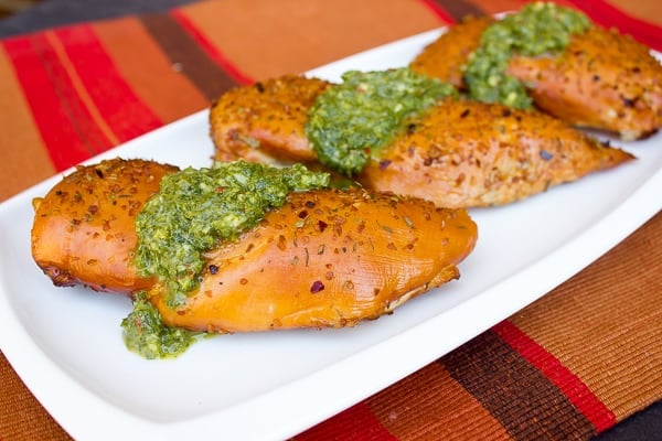 How to smoke a boneless skinless chicken breast with cheese stuffing and chimichurri sauce