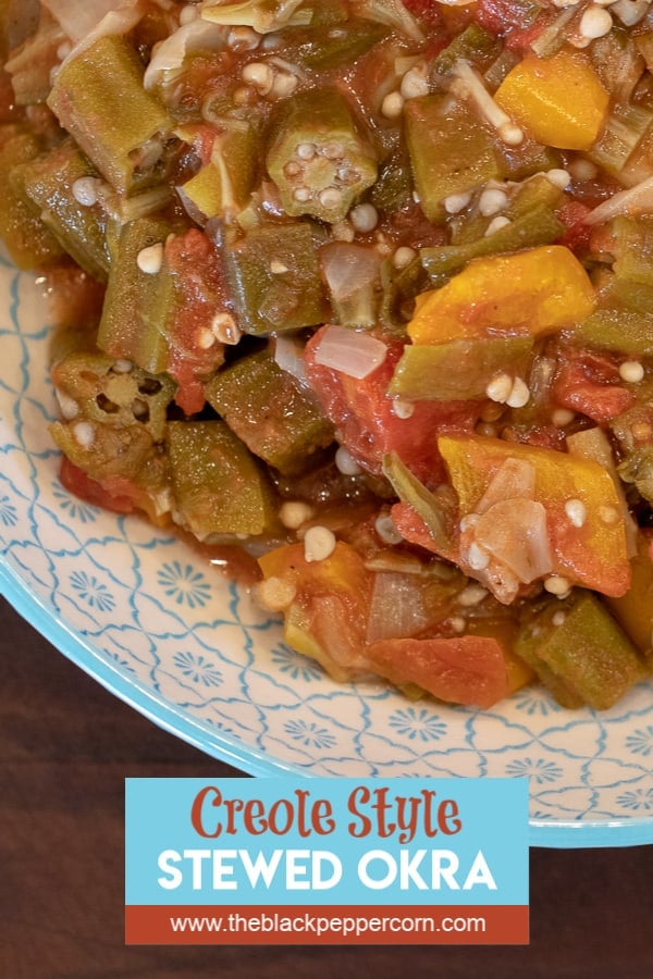 Classic stewed okra and tomatoes with onions, peppers, celery and creole seasoning. A great side dish recipe for any southern or Cajun meal!