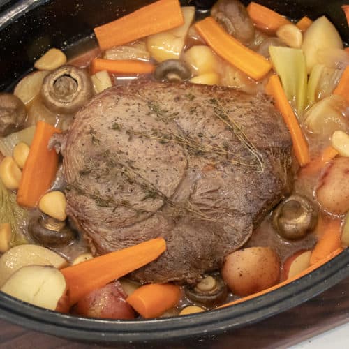 Tender Well Done Roast Beef and Vegetables Oven Roasted