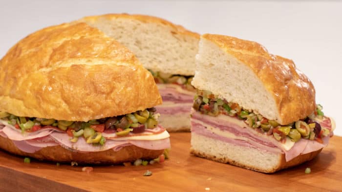 How to make a classic New Orleans Muffuletta sandwich with olive tapenade recipe