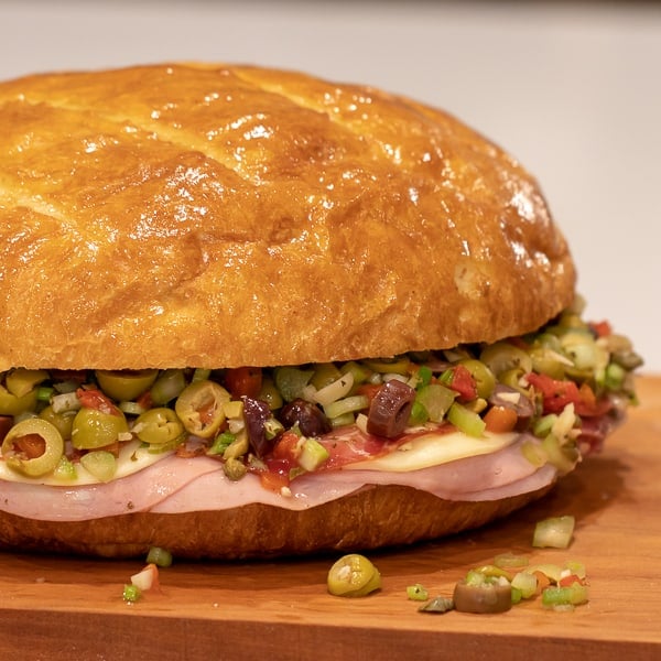 How to make a classic New Orleans Muffuletta sandwich with olive tapenade recipe