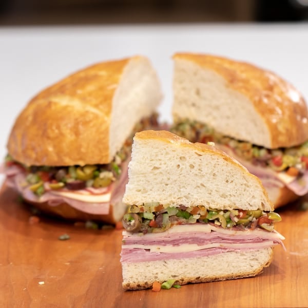 How to make a classic New Orleans Muffuletta sandwich with olive tapenade recipe