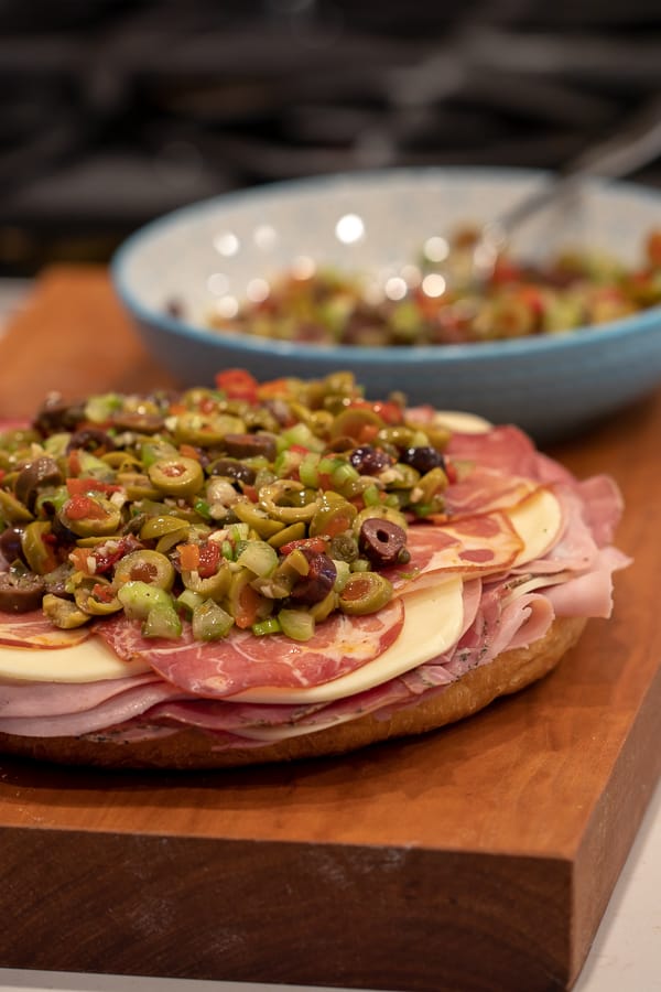 How to make a classic New Orleans Muffuletta sandwich with olive tapenade recipe