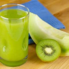 A refreshing fruit juice that is both sweet, from the honeydew melon, and tart from the kiwi. The fresh mint gives the juice a cool twist.