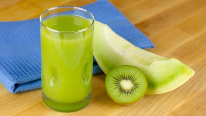 A refreshing fruit juice that is both sweet, from the honeydew melon, and tart from the kiwi. The fresh mint gives the juice a cool twist.