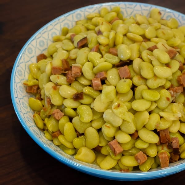 Slow simmered lima beans that are buttery and creamy just like you get at Cracker Barrel or other southern country restaurants. Homestyle with ham or bacon.