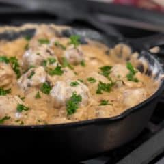 Make classic Swedish meatballs with cream of mushroom soup, milk and sour cream. Great with beef, chicken, turkey or pork meatballs in this creamy sauce gravy.