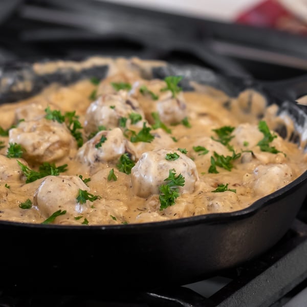 Make classic Swedish meatballs with cream of mushroom soup, milk and sour cream. Great with beef, chicken, turkey or pork meatballs in this creamy sauce gravy.