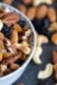 Healthy trail mix of dried fruit and nuts. Pecans, almonds and cashews combine with the dried blueberries and apricots to make a trail mix perfect for snacking!