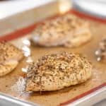 Oven baked chicken breast recipe and instructions that is juicy and tender. Great for wraps, fajitas, chicken caesar salad or sandwiches.