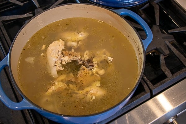 The best chicken noodle soup recipe that is quick and easy. Broth made with roasted or rotisserie chicken carcass. Soup has egg noodles, carrot, celery & onion.