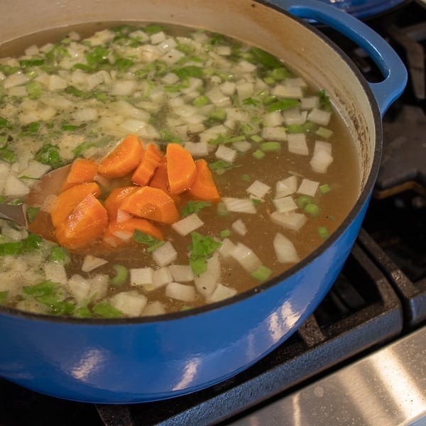 The best chicken noodle soup recipe that is quick and easy. Broth made with roasted or rotisserie chicken carcass. Soup has egg noodles, carrot, celery & onion.