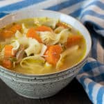 The best chicken noodle soup recipe that is quick and easy. Broth made with roasted or rotisserie chicken carcass. Soup has egg noodles, carrot, celery & onion.