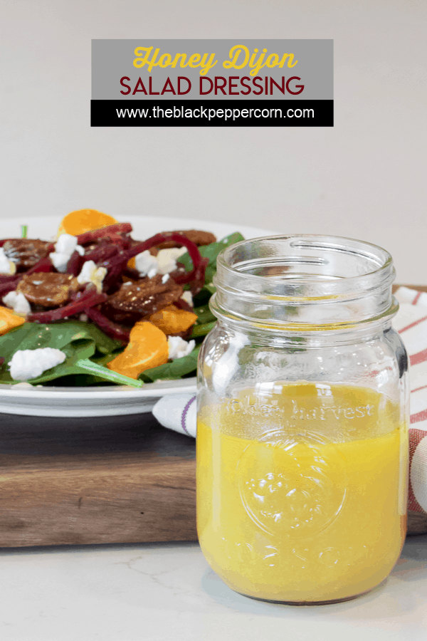 Homemade salad dressing recipe is made with dijon mustard, honey and vinegar. This sweet vinaigrette is perfect for spinach or salad of greens.