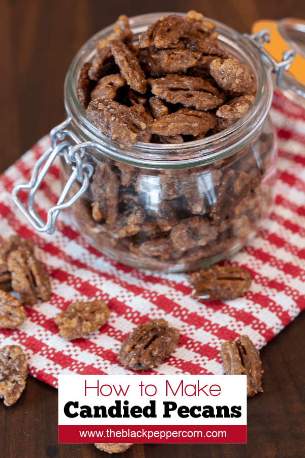 Candied pecans is super easy to make on the stovetop with this recipe. These taste just like praline pecans and made with brown sugar, cinnamon, salt and cayenne.