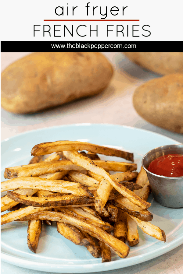 Easy instructions for how to make french fries in an air fryer. Crispy and tastes just like deep fried but this recipe uses very little oil. Russet potatoes make the perfect french fries.