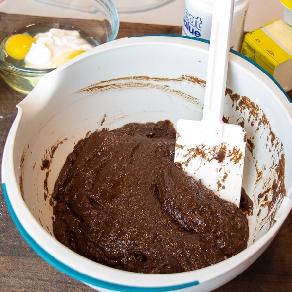 Easy Texas sheet cake recipe made in a 18x13 half sheet pan. Thin layer chocolate cake with fudge like icing. Moist cake made with butter, cocoa, sour cream.