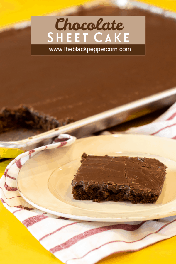 Easy Texas sheet cake recipe made in a 18x13 half sheet pan. Thin layer chocolate cake with fudge like icing. Moist cake made with butter, cocoa, sour cream.