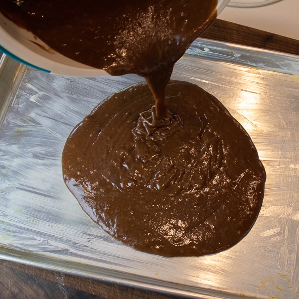 Easy Texas sheet cake recipe made in a 18x13 half sheet pan. Thin layer chocolate cake with fudge like icing. Moist cake made with butter, cocoa, sour cream.