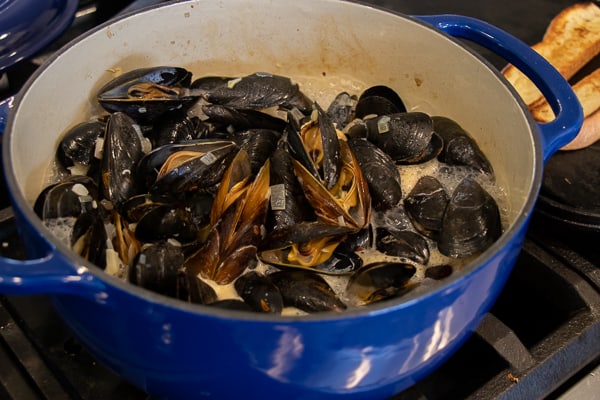 Steamed mussels recipe with white wine, shallots, garlic and butter. The best mussels could not be easier to make at home with this simple and delicious recipe.