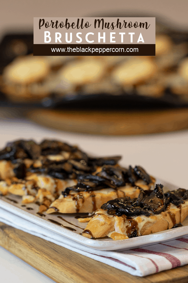 This unique bruschetta has toasted baguettes with melted mozzarella and parmesan. Topped with sautÃ©ed portobello mushrooms and drizzled with balsamic glaze.