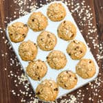 A simple muffin recipe for using leftover oatmeal (steel cut, rolled, quick or minute oats). They all work well. Mix with cinnamon, raisins, chocolate chips, nuts or blueberries.