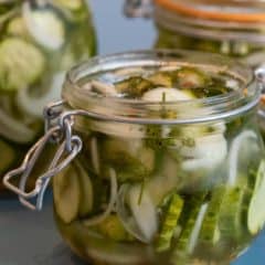 How to make refrigerator pickles with this simple recipe. Sweet and tangy, these dills have a crispy crunch with each bite.
