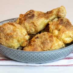 Instructions for how to make fried chicken in an air fryer. Works with toaster oven and other types of air fryer units like Phillips and Instant Pot.