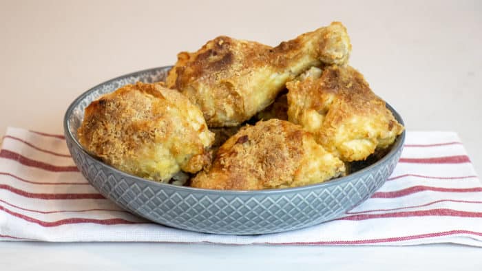 Instructions for how to make fried chicken in an air fryer. Works with toaster oven and other types of air fryer units like Phillips and Instant Pot.